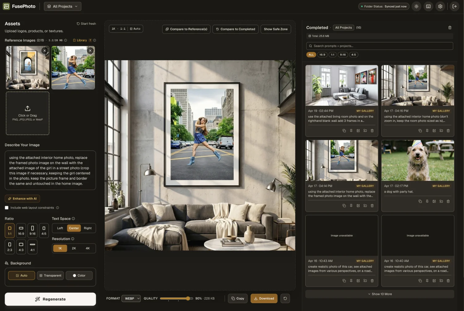 FusePhoto dashboard for generating branded photo assets