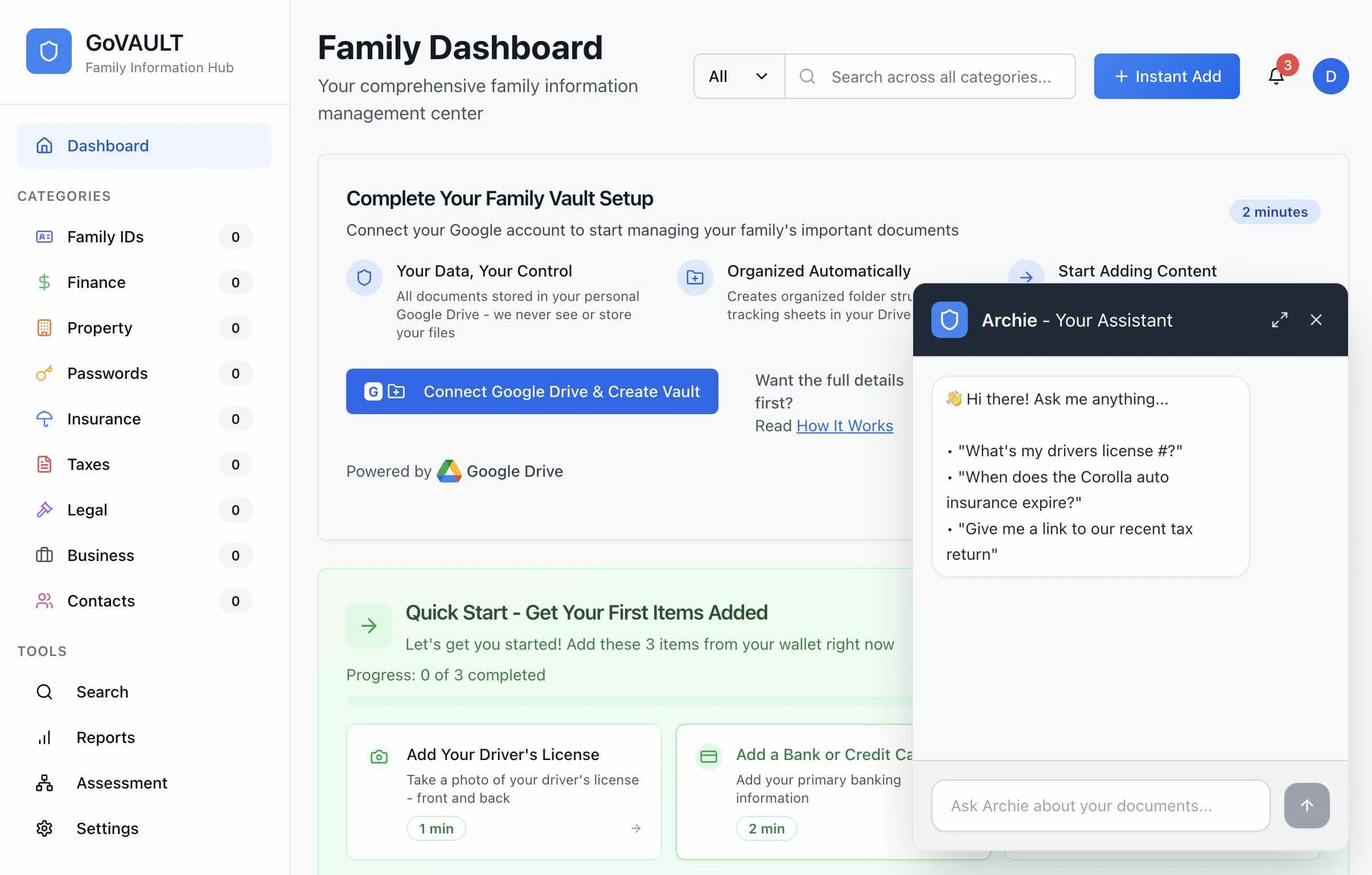 GoVault document organization dashboard with AI-smart retrieval