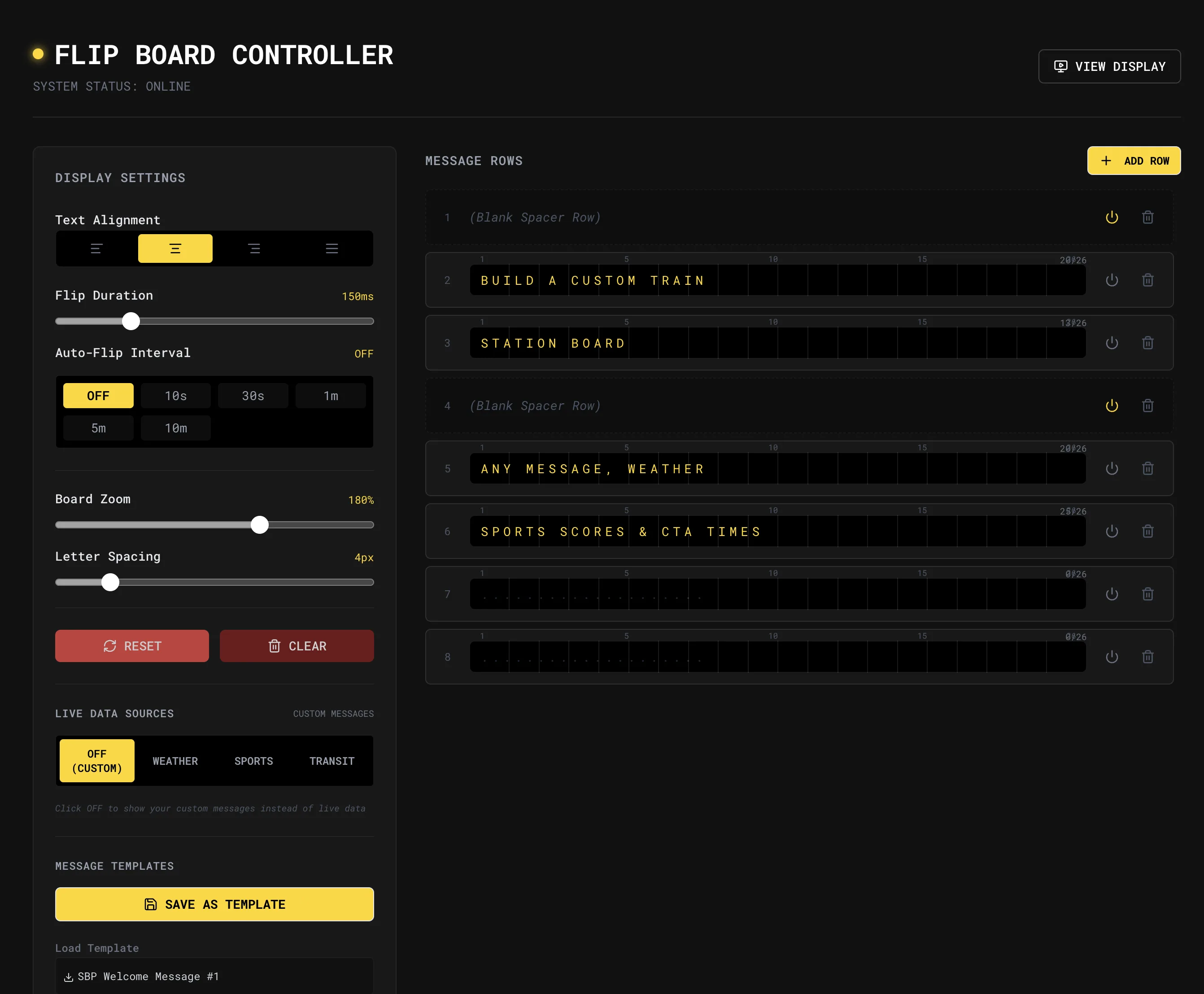 Train Station Flip Board content management dashboard